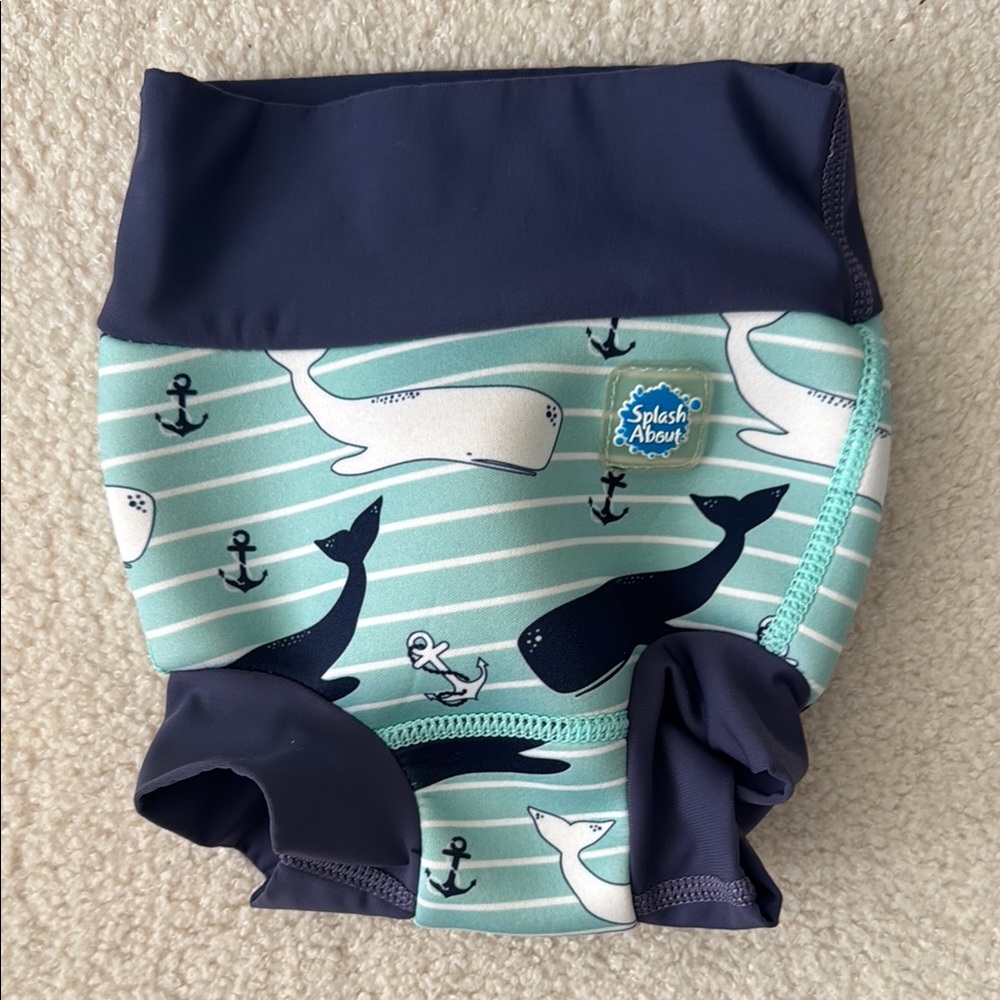 Splash About Navy and Mint Whale Swim Diaper UPF 50+ - size 3-6 months